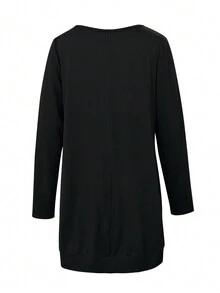 Solid Dual Pocket Oversized Sweatshirt - Black - View 3