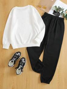 SHEIN Slayr Của phụ nữ Hoạt hình Lá thư In Áo chui đầu Áo nỉ Và Quần thể thao Hai chiếc Bộ - Nhiều màu - Xem 2