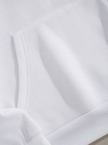 INAWLY 字母圖案袋鼠口袋抽繩加絨內裏連帽衫 - 白色 - 查看 4