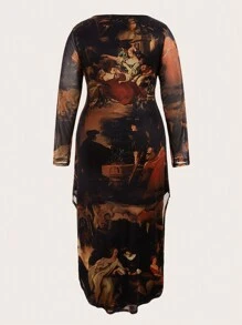 Flirla Hơn Đồ họa Hình Lưới Đầm - Nhiều màu - Xem 2