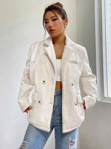 SHEIN EZwear Cổ áo Đôi ngực Chi tiết về Flap Áo vest - trắng - Xem 6