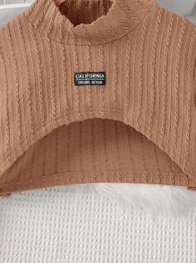 SHEIN 女大童字母補丁細節小高領短款T恤&背心洋裝 - 棕色 - 查看 7