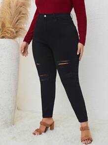 SHEIN LUNE Talla grande Jeans ajustados desgarro
