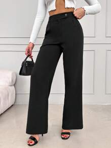 EURMUSE Slant Pocket Wide Leg Suit Pants - Black - View 6