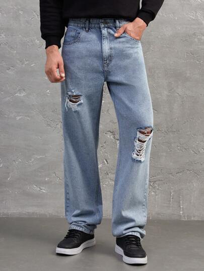 RueChic Men's Ripped Straight Jeans
