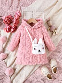 女嬰素色連帽絨毛洋裝不附帶包 - 粉色 - 查看 1