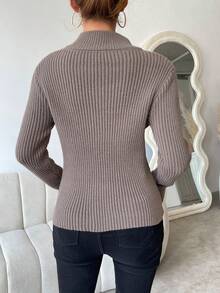 Chiquease Mock Neck Ribbed Knit Pullover Fall Winter Sweater - Mocha Brown - View 2