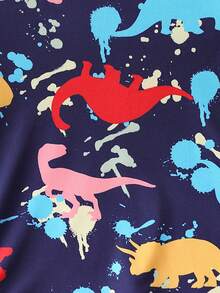 Young Boy Dinosaur Print Contrast Trim PJ Set - Royal Blue - View 3