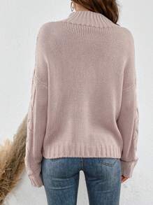 SHEIN LUNE Mock Neck Cable Knit Drop Shoulder Sweater