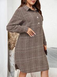 SHEIN LUNE Hơn In kẻ sọc Nút Nửa Váy sơ mi - Nhiều màu - Xem 4