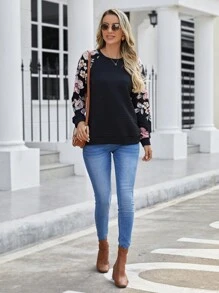 EMERY ROSE 印花插肩袖運動衫 - 黑色 - 查看 5