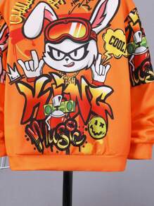 SHEIN Leap Crew Tween Boy Cartoon Graphic Sweatshirt - Orange - View 5