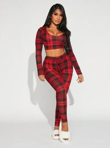 SHEIN SXY Women's Plaid Pattern Suit Set With Top And Pants - Multicolor - View 1