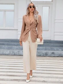 SHEIN Privé Chất rắn Mặt trước xoắn Áo vest - Bụi hồng - Xem 4