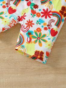 SHEIN Jeune Fille Short & T-shirt Arc-En-Ciel & Imprimé Floral