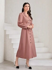 Modelyn 西裝領雙排釦繫腰帶洋裝 - 淺粉色 - 查看 6