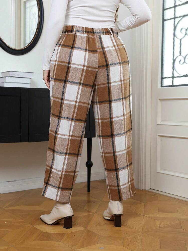 Plus Plaid Print Slant Pocket Suit Pants