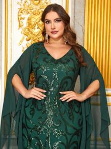 YISIKADO Plus Contrast Sequin Formal Dress - Dark Green - View 6