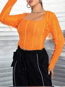 Celure Camiseta con cuello cuadrado y rasgados