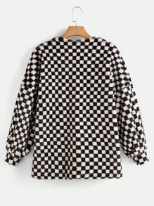 SHEIN EZwear Checkerboard Plaid Open Front Coat - Baby Pink - View 2