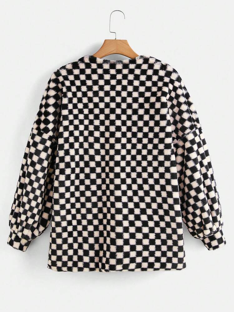 Checkerboard Plaid Open Front Coat