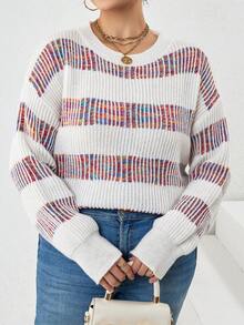 Celure Plus Striped Pattern Drop Shoulder Sweater - Multicolor - View 4