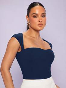 Silquee Sweetheart Neck Solid Tank Top - Navy Blue - View 7