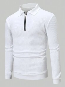 Manfinity Homme 寬鬆剪裁男士純色半拉鍊圓領衫 - 白色 - 查看 4