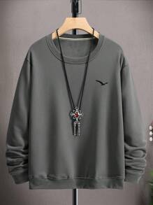 Manfinity Homme Men Plus Bird Embroidery Mock Neck Sweatshirt - Grey - View 3