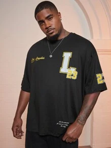 Manfinity LEGND 寬鬆型大尺碼男款數字印花下垂肩t恤 - 黑色 - 查看 1