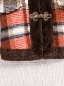 SHEIN 女小童格紋印花毛絨內襯粗呢大衣 - 彩色 - 查看 4