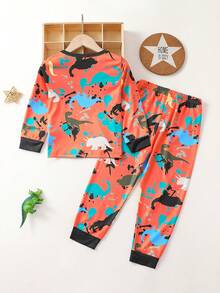 Chàng trai trẻ In Khủng long Tương phản ràng buộc Bộ PJ - trái cam - Xem 2