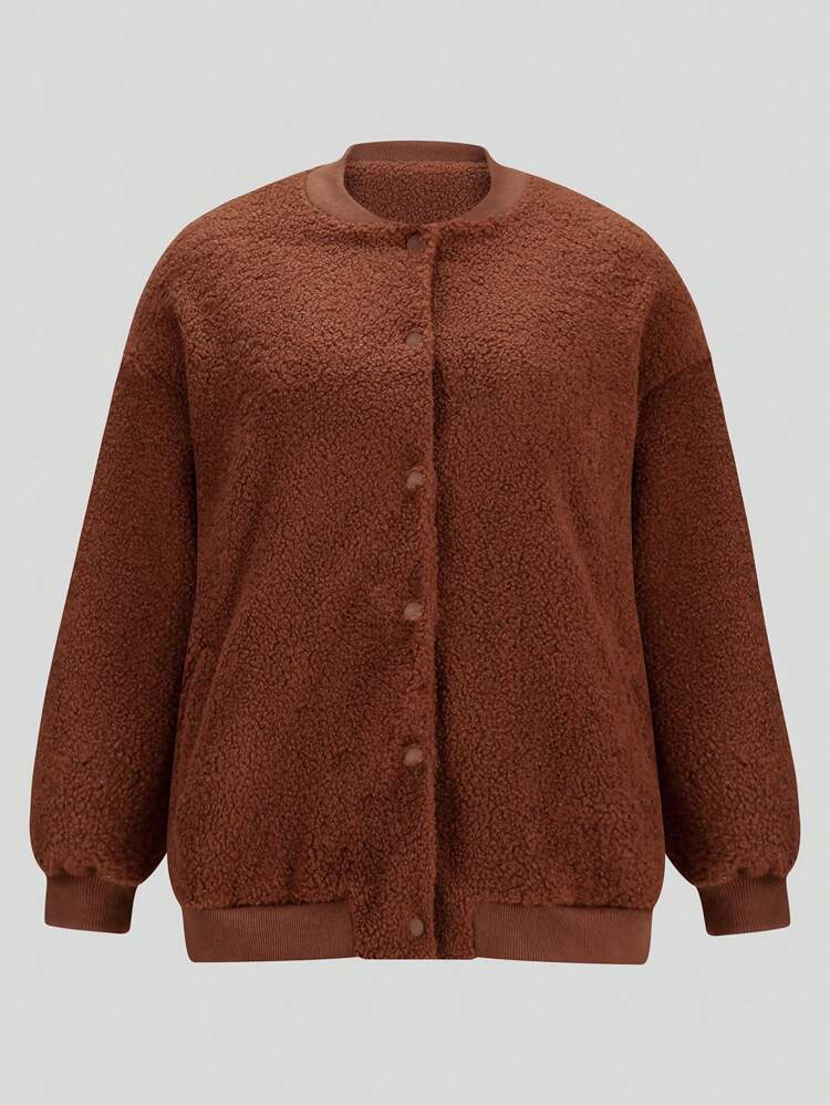 Plus Drop Shoulder Teddy Bomber Jacket Fall Cloth For Women