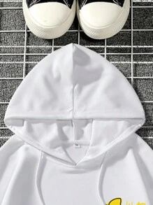 Manfinity EMRG 男士連帽休閒時尚運動衫,印有文字和卡通圖案 - 白色 - 查看 6