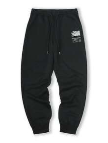 Manfinity Hypemode Men's Slogan Printed Drawstring Waist Jogger Pants - Black - View 3