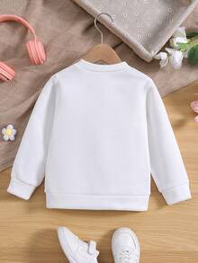 SHEIN Young Girl Cartoon & Slogan Graphic Thermal Lined Sweatshirt - White - View 2