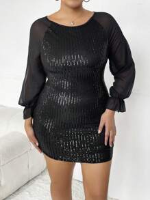 SHEIN CURVE+ 休閒純色加大洋裝 - 黑色 - 查看 3