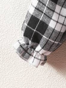 女嬰格紋印花荷葉邊襯衫&背帶洋裝 - 黑與白 - 查看 7