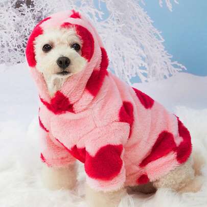 PETSIN 1 pieza Abrigo cálido de felpa con forma de corazón rosa para mascotas