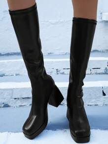 Women's Fashion Boots, Western Boots, Tall Boots, New Autumn/Winter Thick Heel High Shaft Boots, Knight Boots, Waterproof Platform, Back Zipper Boots,Knee High Boots