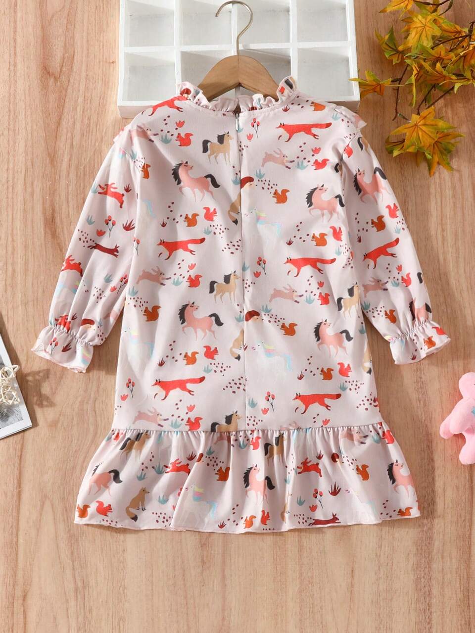 Young Girl Cartoon Graphic Ruffle Trim Flounce Sleeve Dress