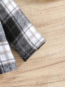 SHEIN 男嬰格紋印花連帽行李袋粗花呢花呢外套 - 黑與白 - 查看 4