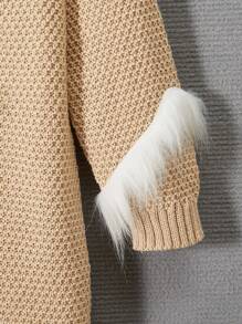 女小童毛茸邊毛衣洋裝 - 卡其色 - 查看 6