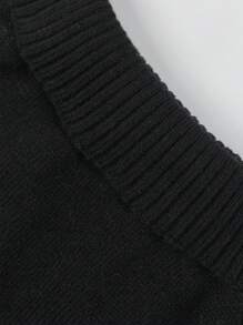 SHEIN Unity 纯色露肩短款针织套头衫，适合秋冬季穿着 - 黑色 - 查看 5