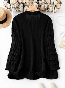 Calvaya Áo len cardigan thiết kế đơn giản cỡ lớn - màu đen - Xem 2