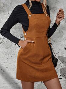 SHEIN Frenchy Solid Pocket Front Overall Dress Without Sweater - Khaki - View 1