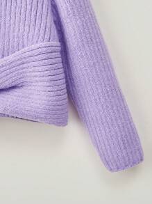 SHEIN Cô Gái Trẻ Nơ mặt trước Đồ đan Ribbed Áo len - Màu tím - Xem 6