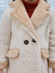 SHEIN 女小童西裝領雙排釦絨毛外套 - 白色 - 查看 5