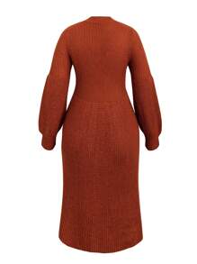 SHEIN Unity Plus Solid Cable Knit Sweater Dress - Brown - View 2