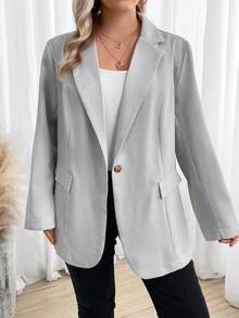 SHEIN CURVE+ Talla grande Blazer de cuello con solapa con botón - Multicolor - Ver 5